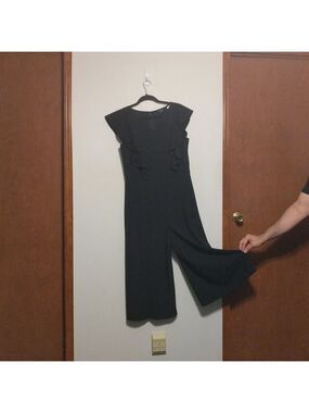 Du Jour Black V-Neck Ruffle Culotte Knit Jumpsuit